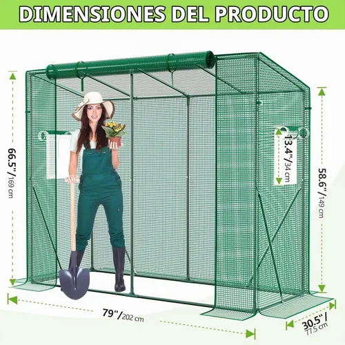 Vista 7 de SPECILITE Invernadero resistente para exteriores, casa verde portátil con cubierta gruesa de polietileno, puerta enrollable con cremallera y 2