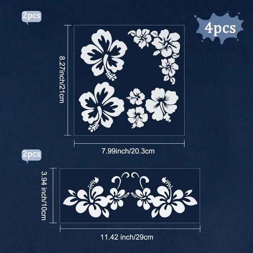 Vista 2 de GORGECRAFT 2 estilos 4 hojas de pegatinas de flores de hibisco para auto, pegatinas hawaianas reflectantes en blanco, pegatinas de parachoques