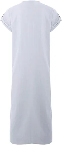 Vista 4 de Jacansi - Caftán de algodón para hombre, con cuello en V, manga corta, división lateral, thobe largo
