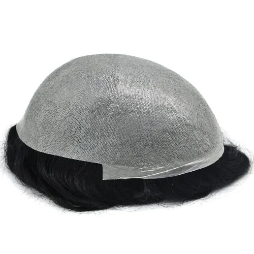Vista 4 de Cabello humano para hombres, tupé, piezas de cabello humano europeo, todas las piezas de cabello con bucle en V, 0.002 in, piel fina, sistemas
