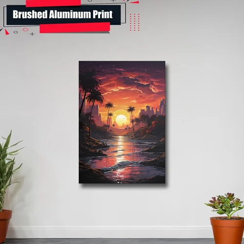 Vista 4 de Neon Sunset Vibes Florida Synthwave Sunset Framed poster Print, Retro Miami Style Wall Art, poster, Home Decor