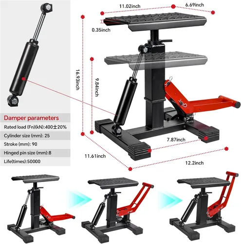 Vista 5 de Soporte ajustable para motocross y gato Powersport de capacidad de 1000LBS, soporte de elevación hidráulico resistente para motocicleta y soporte
