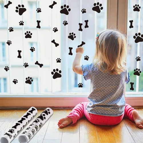 Vista 5 de Epakh 144 calcomanías con estampado de pata de perro y hueso, calcomanías de pared extraíbles de pata de cachorro, decoración de huellas