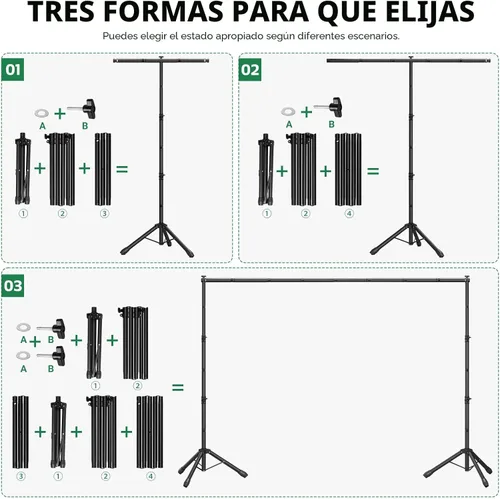 Vista 2 de Kit de soporte de fondo 3 en 1 de 10 x 7.5 pies para estudio de fotografía, soporte de fondo en forma de T para fiestas de bodas, soporte de fondo