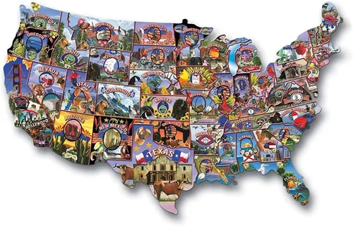 Vista 8 de TDC Games Rompecabezas de postal vintage en forma de Estados Unidos, 1,000 piezas