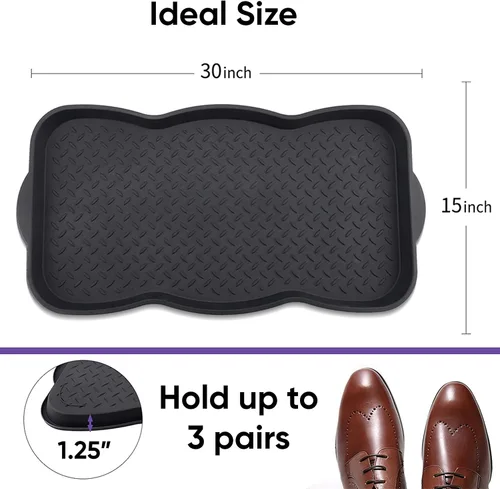 Vista 2 de Superio Bandeja multiusos para botas y zapatos, negro, 29.75 x 15 pulgadas, redonda, festoneada, protege los suelos del agua y la suciedad