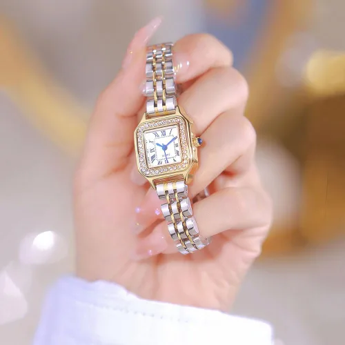 Vista 3 de ADSBIAOYE Relojes dorados para mujer, delicados relojes cuadrados vintage de lujo para mujer, vestido de diamantes de acero inoxidable, reloj