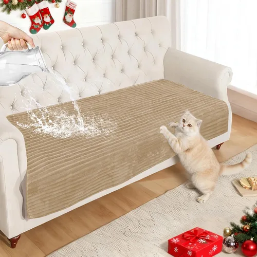 Vista 9 de NAISI Fundas de sofá para perros, funda impermeable de franela a rayas, apta para mascotas, lavable, protector antideslizante para sofá seccional