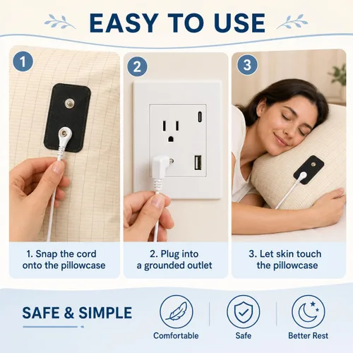 Vista 3 de Funda de Almohada con Conexión a Tierra Queen Conductiva, Fundas de Almohada con Conexión a Tierra de Algodón Orgánico, Sábanas con Conexión a