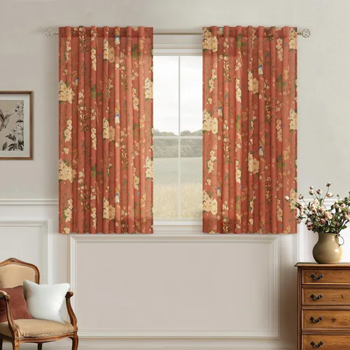 Vista 42 de Cortinas de lino de pájaro floral azul 2 paneles de 72 pulgadas de largo Aqua Blue