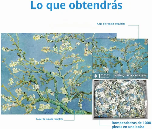 Vista 5 de CHengQiSM Rompecabezas de 1000 piezas con flores de almendra para adultos Flores de almendro