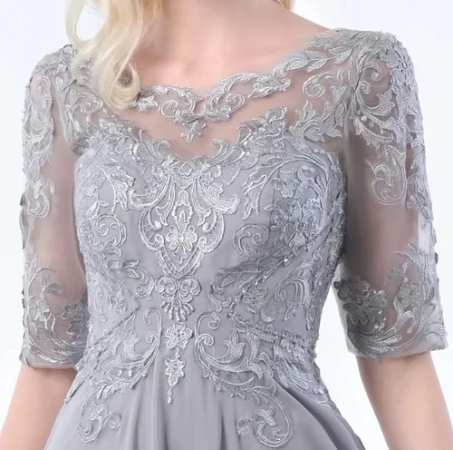 Vista 5 de Vestido de madre de la novia para boda, vestido formal de media manga, vestido largo de gasa para baile de graduación