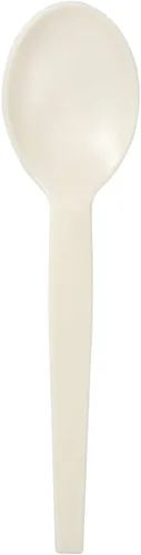 Vista 2 de AmerCareRoyal - Cucharas de sopa desechables de almidón y polipropileno sin envolver para restaurantes y catering, 7 pulgadas, color blanco, paquete