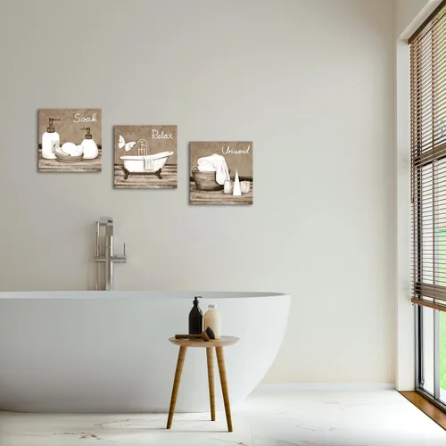 Vista 3 de RnnJoile Imágenes de baño beige para pared, arte de pared para bañera o spa, impresiones decorativas para relajarse y relajarse, arte para baño