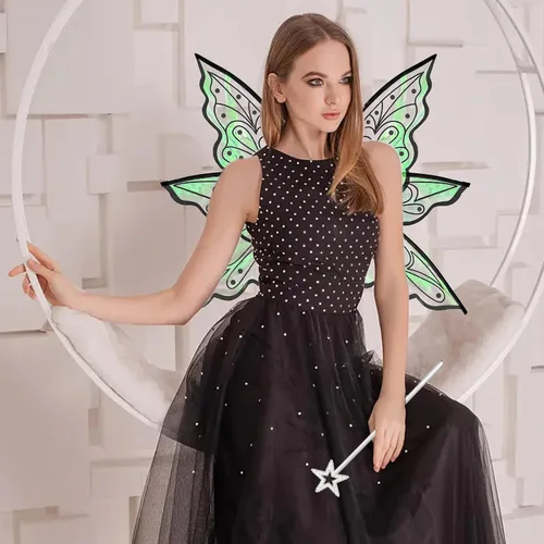 Vista 3 de quescu Alas de hadas para niñas y mujeres, alas de mariposa para adultos, alas de ángel brillantes, disfraz de Halloween, recuerdo de fiesta