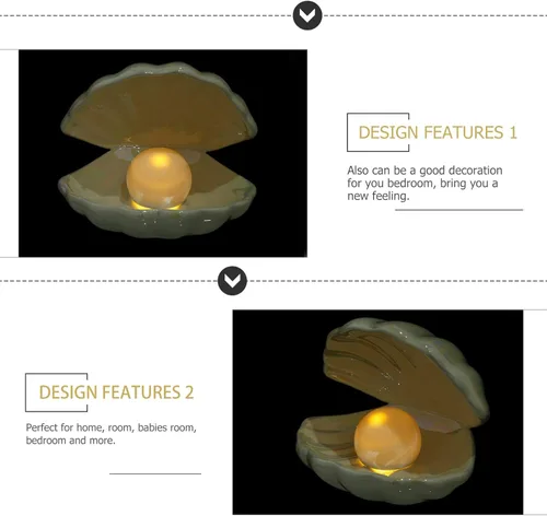 Vista 9 de IMIKEYA Shell Pearl Light White Ceramic LED Pearl in Shell Luz nocturna Escritorio portátil inspirado en el océano Lámpara de concha para dormitorio