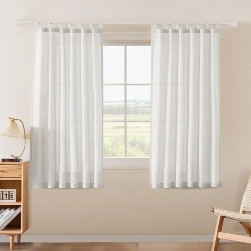 Vista 15 de FantasDecor Cortinas de lino de 63 pulgadas de largo, 2 paneles con pestañas superiores para sala de estar/dormitorio, cortinas texturizadas de lino
