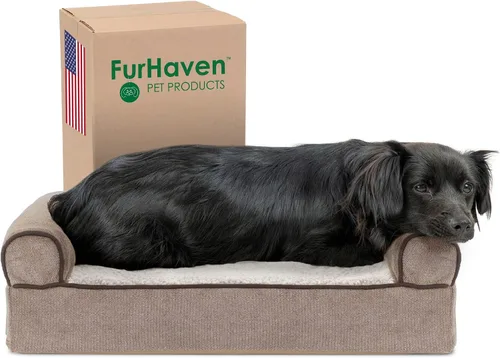 Vista 41 de Furhaven Funda de repuesto para cama de perro, estilo sofá, de pelo sintético y terciopelo, color salvia oscura, talla M