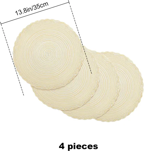 Vista 7 de fanquare Juego de 4 manteles individuales redondos color beige de 15 pulgadas con borde de encaje, estilo francés, trenzados, antideslizantes