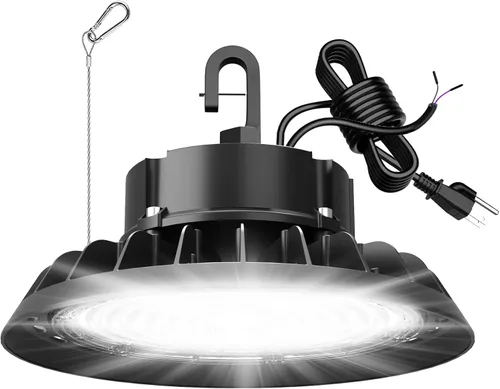 Vista 13 de UFO - Luz LED de alta bahía de 100 W, luces LED de alta bahía de 14,000LM, 0-10 V, regulable, cable de 6 pies con enchufe estadounidense, gancho
