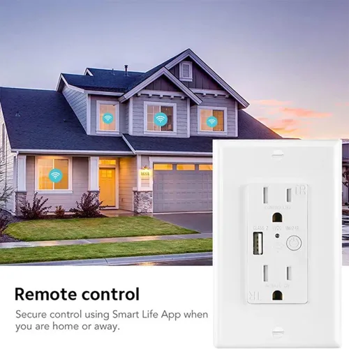 Vista 2 de Zigbee - Toma de pared con USB, un controlado, uno siempre encendido, compatible con Google Assistant y Alexa (USB C + USB A)