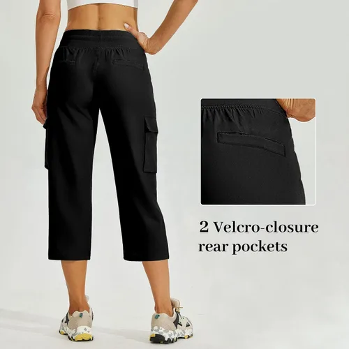 Vista 2 de Willit Pantalones de golf tipo cargo para mujer, con bolsillos, de secado rápido, ligeros, casuales para exteriores