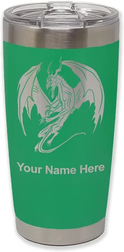 Vista 7 de LaserGram Vaso aislado al vacío de 20 onzas, dragón, grabado personalizado incluido (negro)