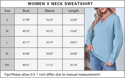 Vista 5 de Sudaderas con cuello en V para mujer, sin capucha, de manga larga, ligeras, modernas, para otoño, primavera, básicas