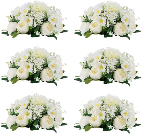 Vista 14 de Bolas de flores artificiales para centros de mesa: 2 piezas de rosas rojas para centros de mesa, arreglos florales, centro de mesa para bodas