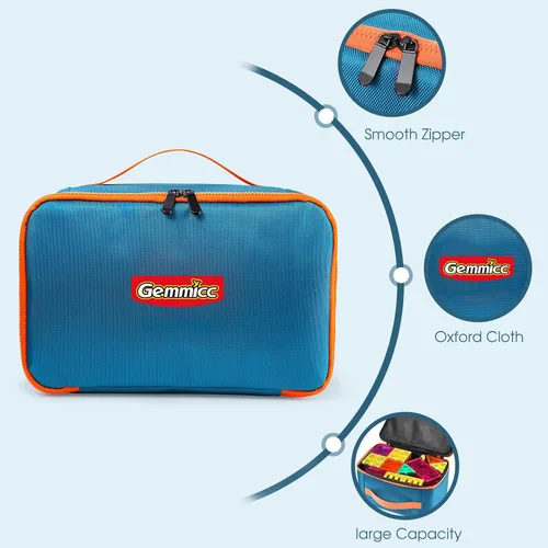 Vista 4 de Gemmicc Estuche de transporte de juguetes, bolsa de almacenamiento de azulejos magnéticos, organizador de tela Oxford resistente al agua, caja