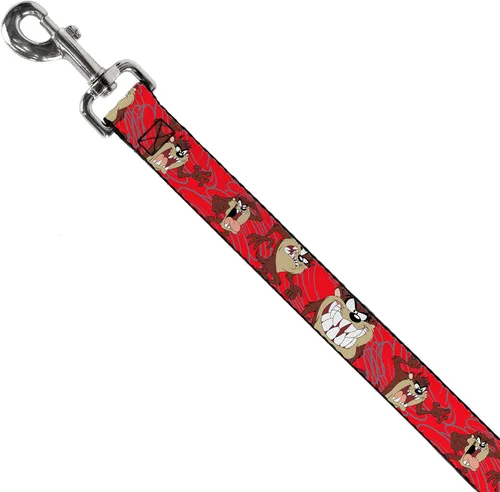 Vista 2 de Buckle-Down Correa para mascotas Tasmanian Devil Expressions Red Swirl - 4 pies de largo - 1 pulgada de ancho