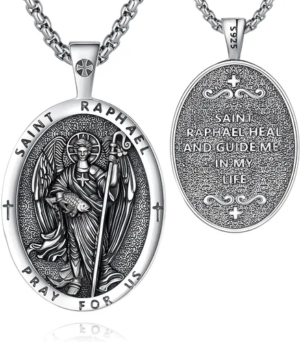 Vista 54 de Vito Collar de plata de ley 925 para mujeres y hombres, San Benito, crucifijo, Caravaca, San Cristóbal, San Judas, medalla patronal, amuleto