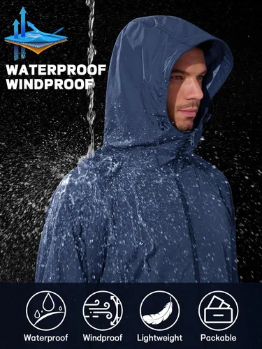 Vista 4 de Chaqueta impermeable para hombre, rompevientos, impermeable, para ciclismo, correr, senderismo, con capucha, ligera, plegable