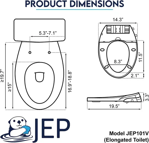 Vista 6 de JEP Asiento de inodoro manual con doble boquilla para inodoros alargados con asiento y funda de cierre suave Asiento de bidé para limpieza trasera