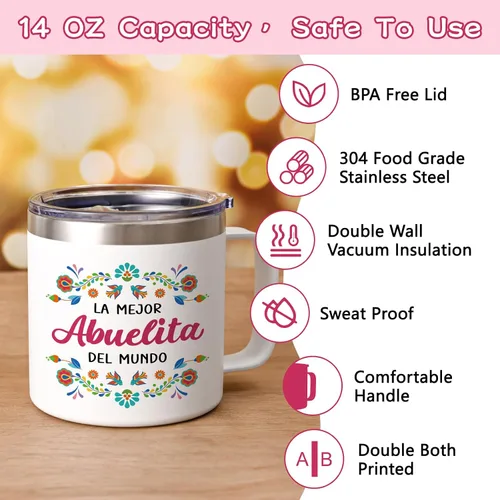 Vista 5 de Qtencas Regalos de Abuela, regalos para abuela, La Mejor Abuelita Del Mundo Taza de café aislada de 14 onzas, regalo de Abuelita en español