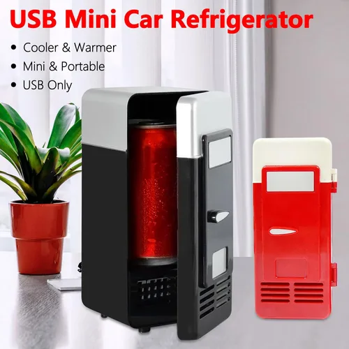 Vista 2 de Riloer Mini refrigerador portátil para automóvil, 5 V 10 W, enfriador y calentador de ahorro de energía, mini refrigerador USB LED con luz LED