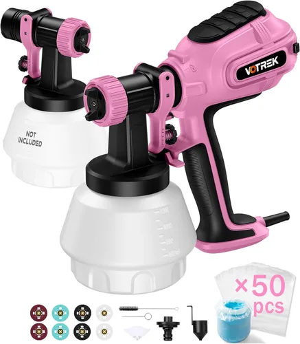 Vista 10 de Pulverizador de pintura con 50 revestimientos desechables para vasos y repuesto de doble pistola, pulverizador eléctrico HVLP para pintura de casas