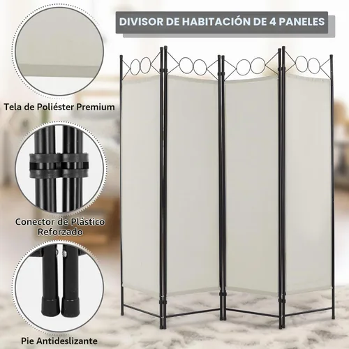 Vista 5 de Divisor de habitación de 4 paneles, marco de acero de 6 pies, pantalla plegable de privacidad, división independiente para el hogar, oficina, Beige