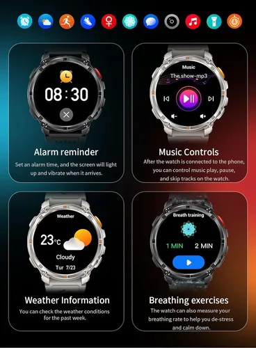 Vista 8 de Relojes inteligentes múltiples modos deportivos para hombres con linterna, reloj inteligente para Android y iPhone, pantalla táctil HD de 1.7