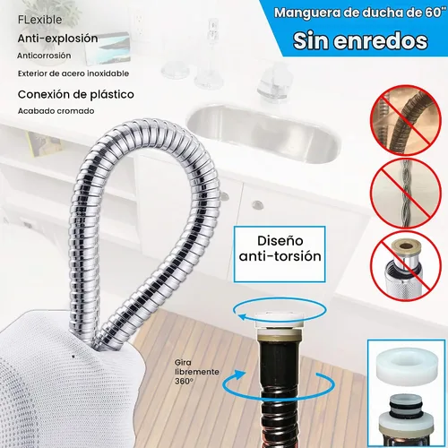 Vista 6 de Cabezal de ducha para RV con manguera e interruptor de encendido y apagado, cabezal de ducha de 3 chorros para cámper que ahorra agua y de alta