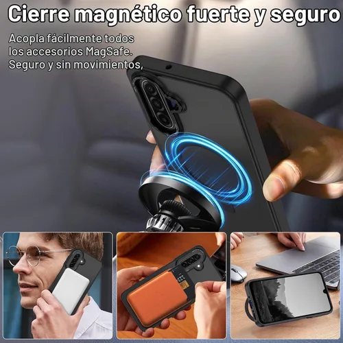 Vista 3 de Funda para Galaxy A17 5G, compatible con MagSafe, soporte magnético invisible para anillo de soporte, delgada, a prueba de golpes, translúcida Negro