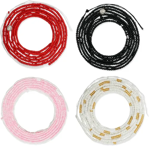 Vista 7 de 4 cuentas de cintura africana hechas a mano de 50 pulgadas para mujer, no elásticas (corbata)