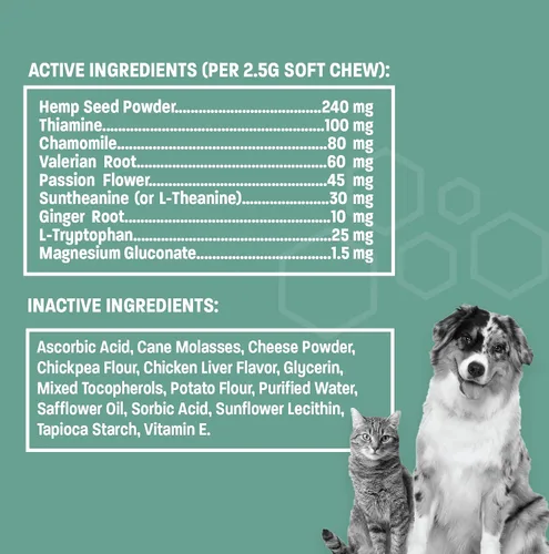 Vista 6 de Masticables calmantes de cáñamo para la ansiedad de los perros – Golosinas de cáñamo para perros para calmar – Masticables suaves para el estrés