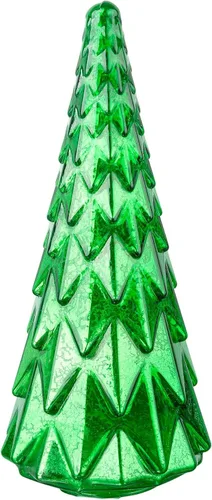 Vista 4 de Decoración de árbol de Navidad de mesa, 12 pulgadas de alto, árbol de Navidad LED de vidrio soplado verde, decoración de luz navideña para interiores