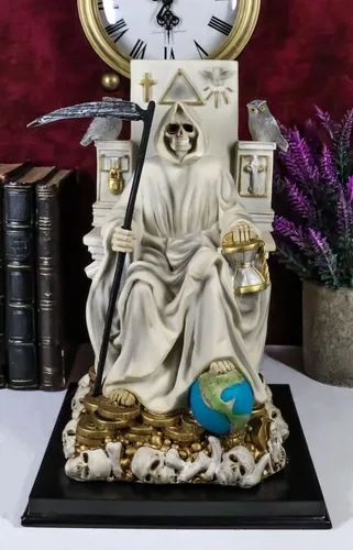 Vista 9 de Ebros Túnica blanca Santa Muerte Santa Muerte Hueso Sagrado Madre sentada en el trono con guadaña Estatua Patrón de Protección Sanación Pureza
