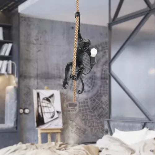 Vista 8 de TFCFL Vintage Monkey Pendant Light Chandelier Resin Hemp Rope Industrial Edison Ceiling Pendant Lamp Fixture, E26 Hanging Lamp Fixture for Indoor