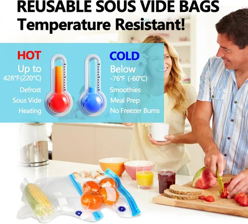 Vista 2 de Sous Vide - 24 bolsas reutilizables de sellado al vacío de 11 x 10 pulgadas, bolsa de almacenamiento de alimentos al vacío para cocinar