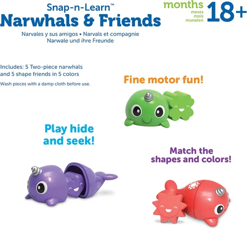 Vista 5 de Learning Resources Snap-n-Learn Narwhals & Friends, 15 piezas, a partir de 18 meses, juguetes para bebés pequeños, actividades de aprendizaje