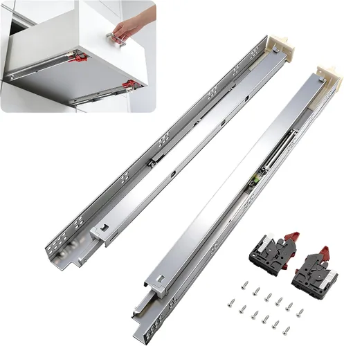 Vista 8 de Knobonly 1 par de correderas de cajón de 18 pulgadas de cierre suave, cajones de gabinete de montaje inferior de extensión completa, chapados