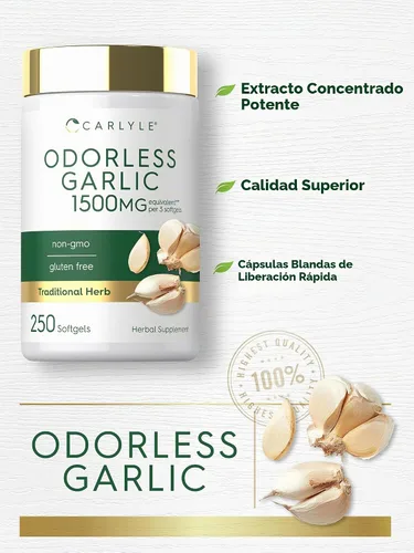 Vista 4 de Carlyle Suplemento de ajo inodoro 250 cápsulas blandas Pastillas